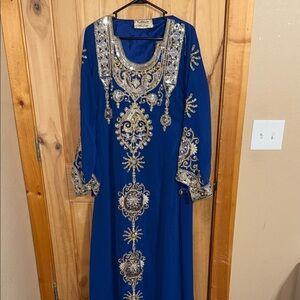 MIDIA Elegant Blue and Gold Embellished Dress